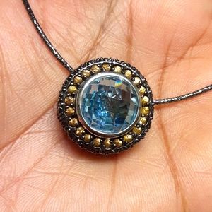 925 Swiss Blue Topaz, Orange Sapphire & London Blue Topaz Slide & Chain. 13.41ct